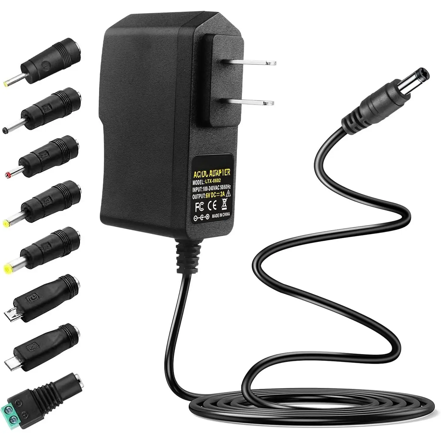 6V 2A Power  Adapter 6  2000mA Wall Charger | 6V2A with DC in 8 Plug Jacks,  for 6V 1500mA 1000mA 900mA 800mA 600mA 500mA 400mA 300mA Device Power Cord