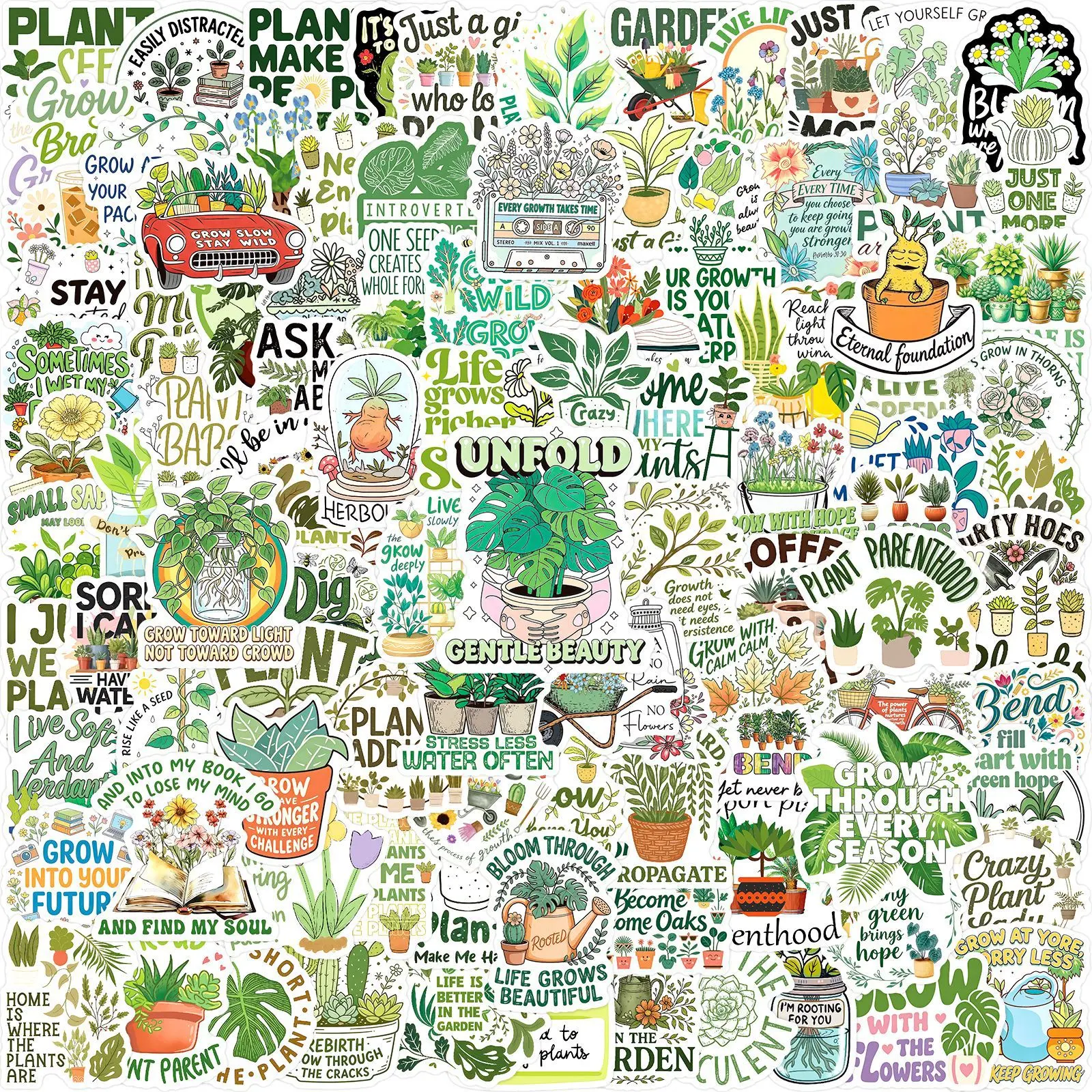 100pcs Motivational Plant-Themed Stickers with Fun Phrases - Faith-Based Designs for Office, Scrapbooks, Journals, Laptops, Water Bottles, Cars, and More - Gifts Featuring Positive Messages