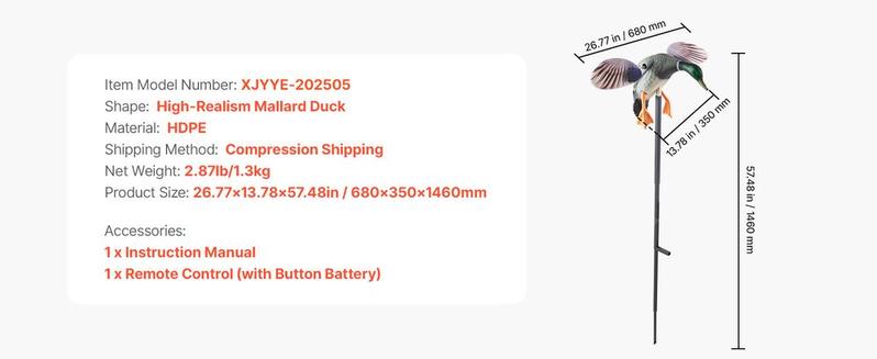 VEVOR Spinning Wing Motion Duck Decoy Outdoor Realistic Teal Decoys for Hunting 1-Pack