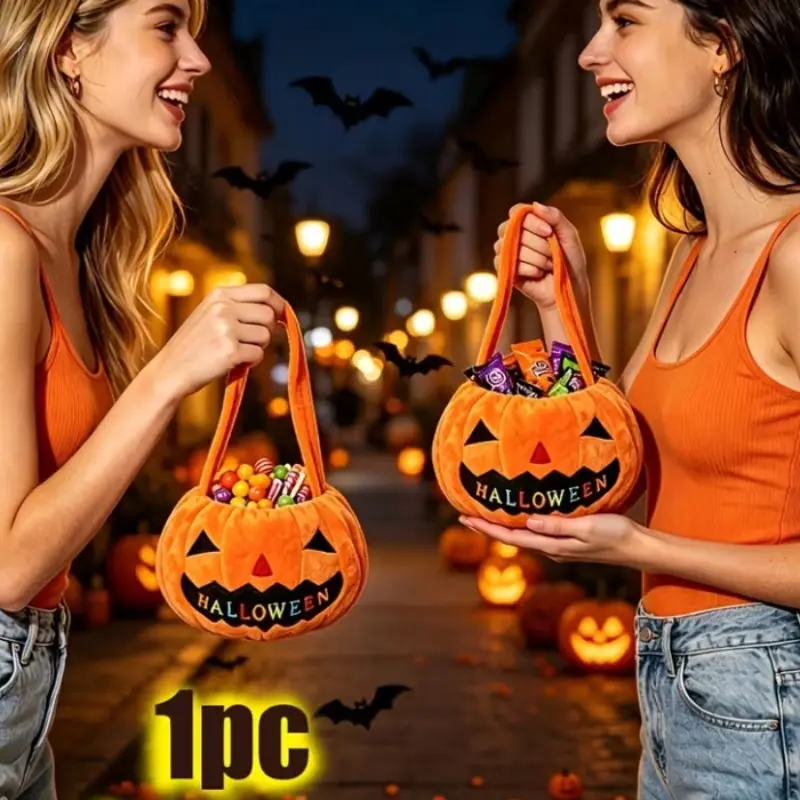 Halloween Pumpkin Candy Bag, Reusable Ghost Candy Bucket, Halloween Decoration, Party Atmosphere, Home Gathering, Trick-Or-Treat Pouch