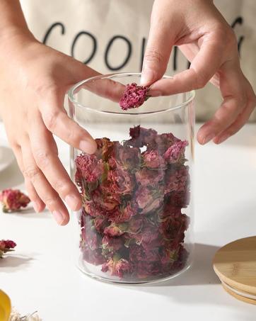 4-Pack Glass Storage Square Jars with Bamboo Lids Single 24 fl oz/720ml,Glass Canister Set, Airtight Containers for Kitchen Dry Goods, Coffee, Tea, Sugar,Flour ,Candy, Cookie, Spice