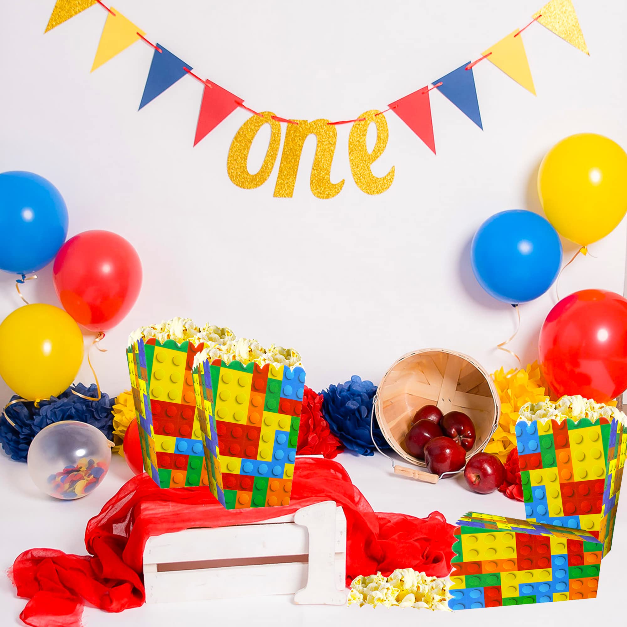 6/12/18pcs Building Block Popcorn Boxes Happy Birthday Party Kids Boys Favors Candy Box Popcorn Boxe Decorations Events Supplies