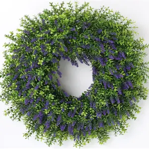 26" Artificial Lavender & Boxwood Wreath for Front Door - Large Faux Purple Greenery Outdoor Wreath for Home, Farmhouse, Window, Wall Decor | Spring Summer All Seasons