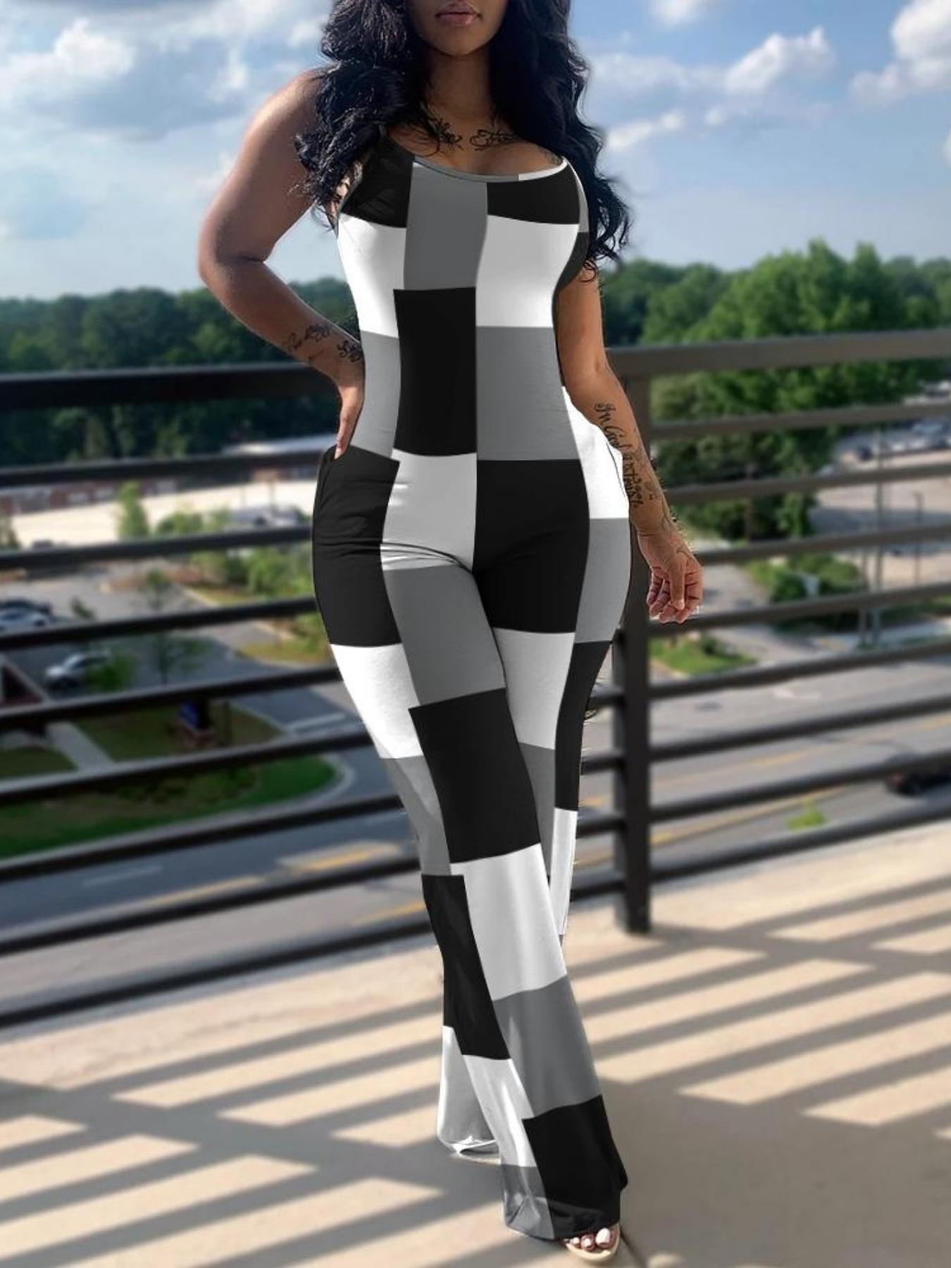 Women's Fashion Sleeveless Knit Bodycon Jumpsuit, Solid Color with Pocket Design, Tight-Fitting Casual One-Piece for Summer Women's Fashion Sleeveless Knit Bodycon Jumpsuit, Solid Color with Pocket Design, Tight-Fitting Casual One-Piece for Summer