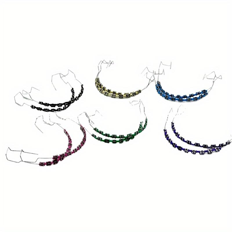 1 Pair Temporary Fake Braces - Customizable Colorful  Brackets with Elastic Ligature Ties, Comfortable Dental Alignment Tool for Teeth Shaping, Aesthetic Orthodontic Simulation  Sports Protection (Includes Storage Box), Orthodontics