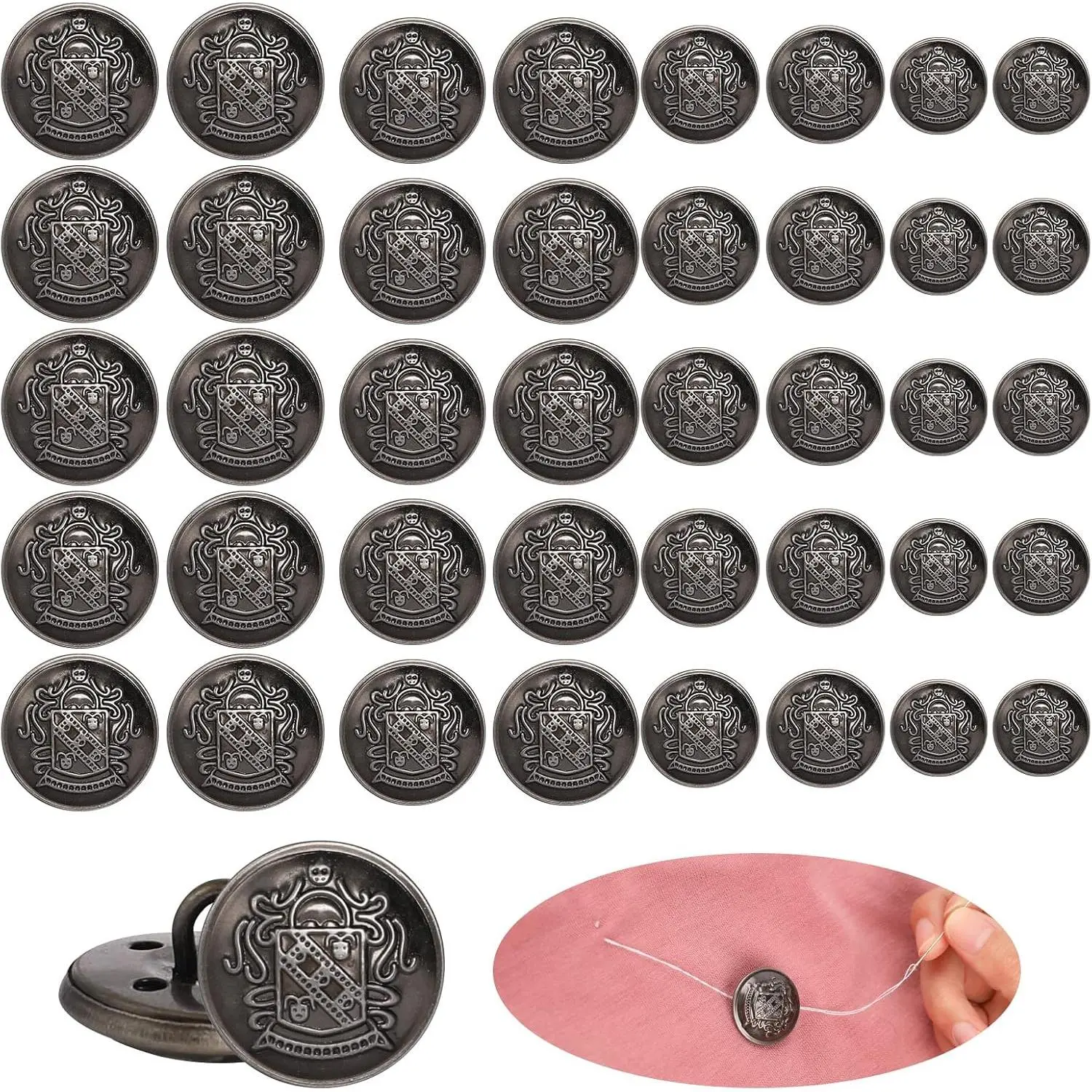 40 count Antique  Metal Blazer Button Set tage Brass Buttons for Blazer Antique  Suits Buttons Coat Button for Blazer(15mm 18mm 20mm 25mm)
