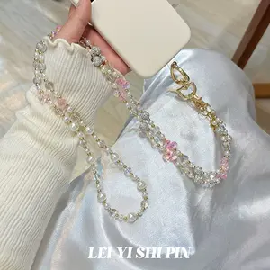 Elegant Fashion Beaded Phone Strap, Long Crossbody Necklace Chain, Cute Anti-Loss Phone Lanyard, Pearl Design Bag Charm for Women, Phone Accessories