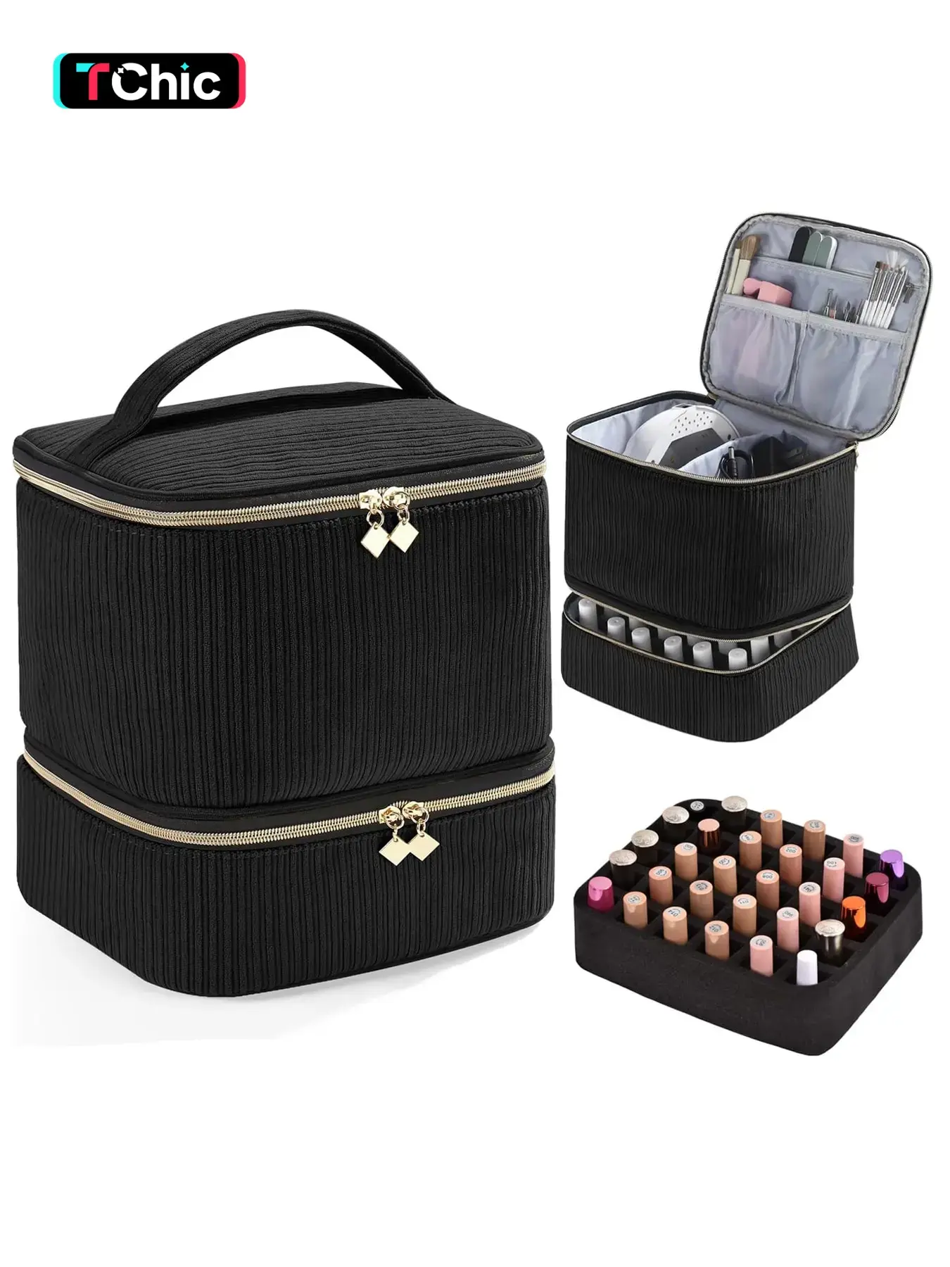 Nail Polish Organizer Case, Nail Supplies Storage Box Holds 30 Bottles Nail Polish & Nail Lamp, Travel Nail Tech Carrying Case, Nail Kit Bag For Nail Stuff & Manicure Tool, Gift for Manicurist, Girls, Makeup Storage Bag, Travel Accessory