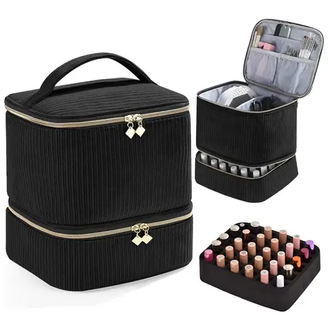 Nail Polish Organizer Case, Nail Supplies Storage Box Holds 30 Bottles Nail Polish & Nail Lamp, Travel Nail Tech Carrying Case, Nail Kit Bag For Nail Stuff & Manicure Tool, Gift for Manicurist, Girls, Makeup Storage Bag, Travel Accessory