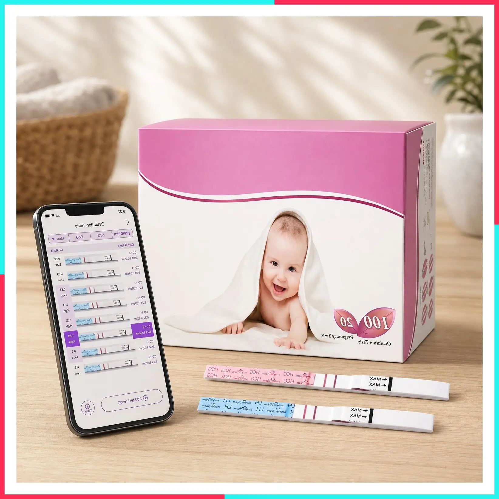 Ovulation & Pregnancy Test Strips Combo Kit, 100 LH + 20 hCG