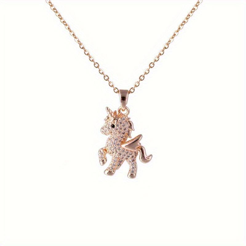 Creative Shiny Cute Unicorn Pendant Necklace, Fashionable Personalized Christmas Charm Jewelry, Lucky Necklace, Party Animal Accessories