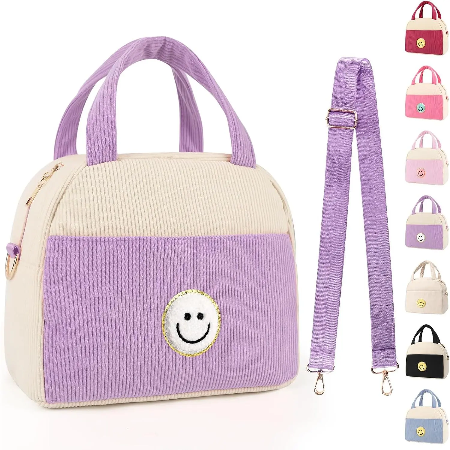 Lunch Bag Lunch Box for Teen Girls Boys  to School () | Cute Preppy Lunchbox With Adjustable  Strap, Insulated Corduroy Lunch-Boxes Lunch-Bags for Women Work Picnic