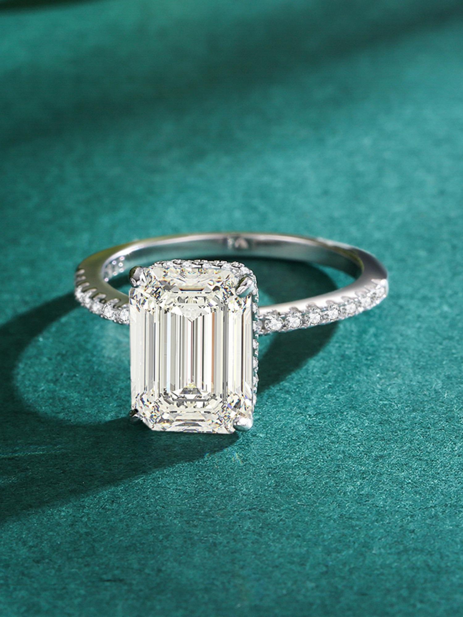 S925 Sterling Silver Luxury Rectangle Artificial Zircon Ring, 2024 New Style Fashion Accessories for Women, Trendy All-match & Exquisite Jewelry for Birthday Gift, Elegant Engagement Ring