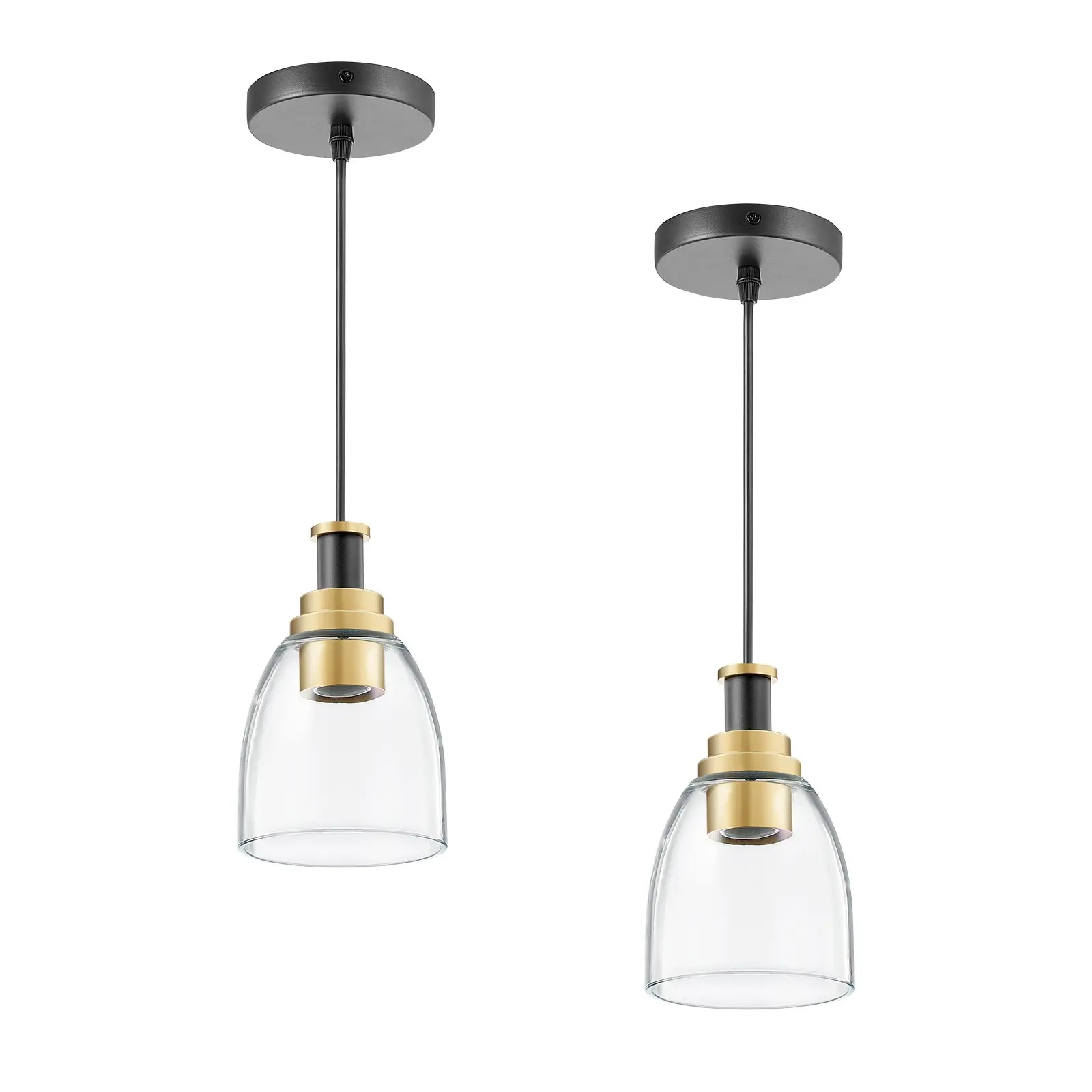 【DealsForYouDays】VEVOR 1-Light Pendant Light, 2 Pack, Kitchen Island Lights with Clear Glass Shade Hanging Cord, Black and Gold Finish, Adjustable Height, Pendant Lighting for Bedroom, Hallway, Entryway, Kitchen