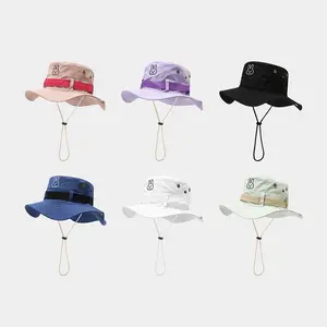 Cute Bunny Embroidered Wide Brim Safari Bucket Hat for Women Men • Kawaii Gorpcore Outdoor Sun Hat with Chin Strap