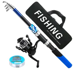 Adjustable Straight Handle Fishing Rod and Spinning Reel Set, Outdoor Leisure Style, Includes Fish Line and Portable Gear Bag