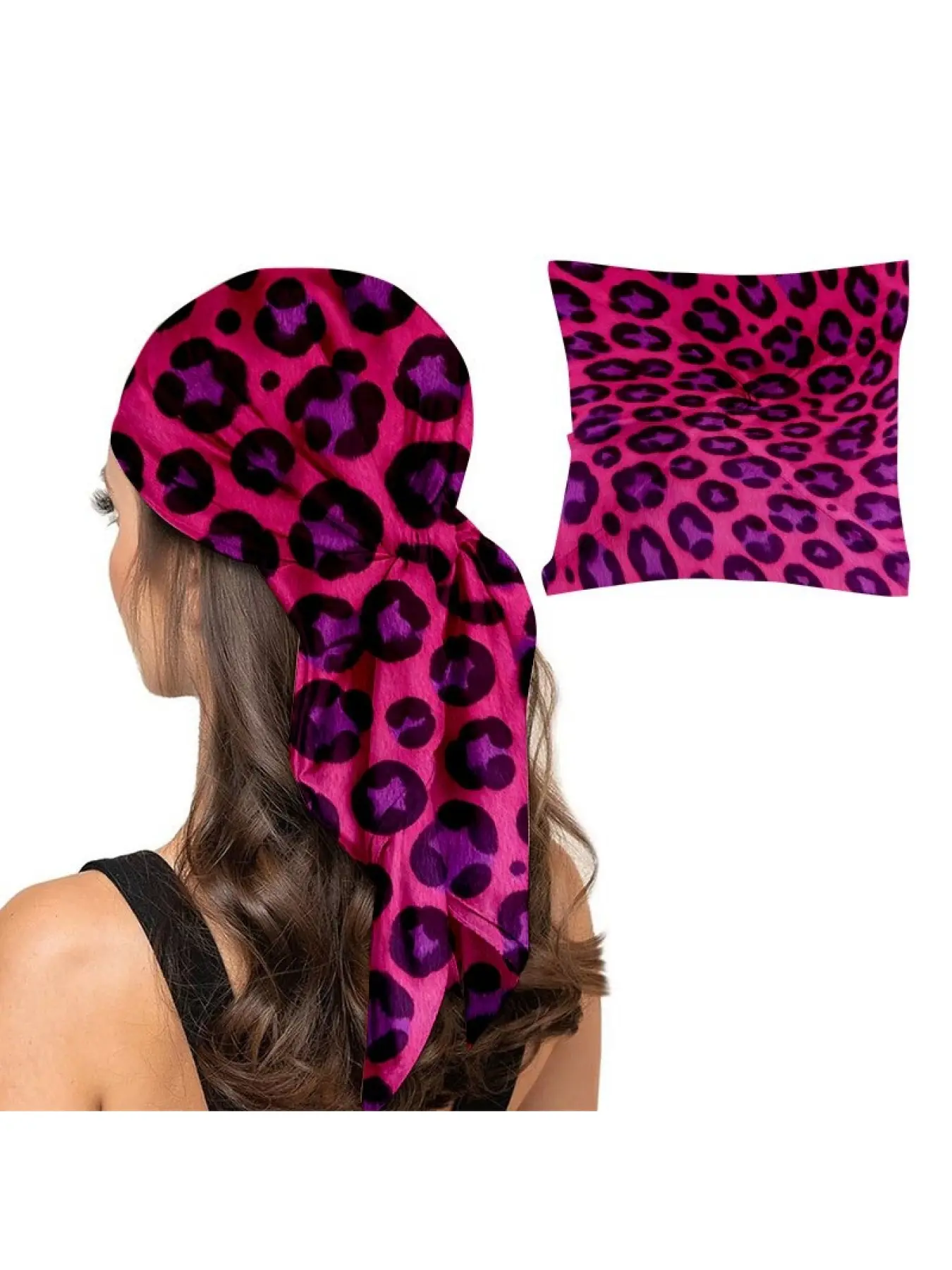 1pc of a Square Scarf Featuring a Vibrant Hot Pink And Purple Leopard Print Design. This Bandana Is Made from Soft, Breathable Fabric That Is Gentle on The Skin, Making It a Fashionable Accessory for Everyday Outings, Commuting, Shopping