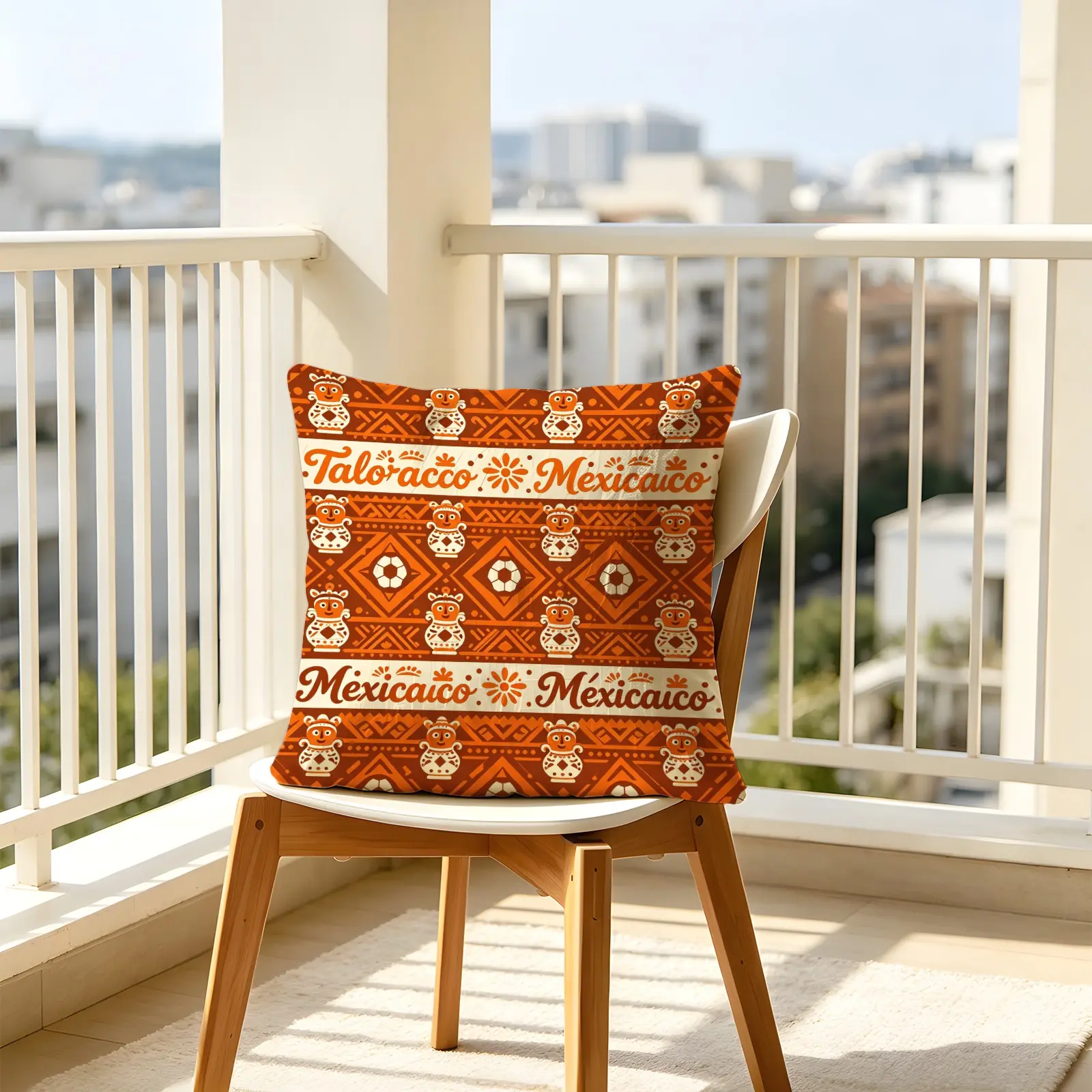 Mexican Folk Soccer Throw Pillow, Soft Microfiber, Machine Washable with Insert, Decor for Sofa Window Bench Cafe, Housewarming Birthday Christmas Gift