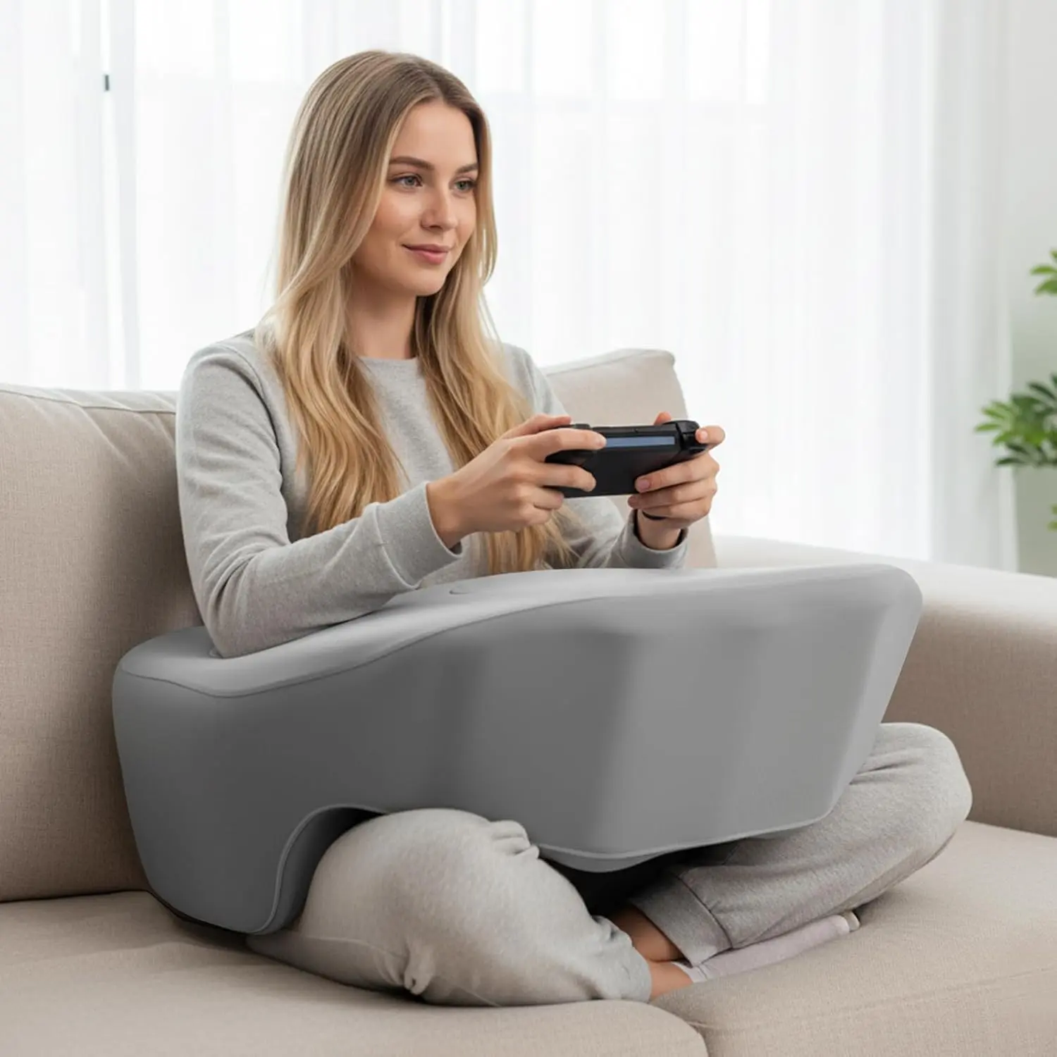 Lap Desk Pillow for Laptop, Large Gaming Pillow for Adult, Grey | Memory  Desk Pillow with Cup Holder & Side Pockets, Laptop Lap Desk for Working, Gaming, Reading  Couch Bed Floor