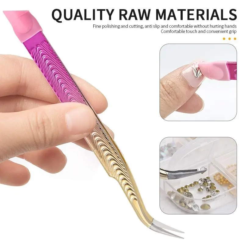 1pc Dual-Ended Nail Art Tweezers with Silicone Press - Precision Rhinestone Applicator & Manicure Tool, Odorless, Use for Rhinestones, Eyelash Extensions & Makeup Tools, Cosmetic Tools, Beauty Care Tool, Nail Tweezers