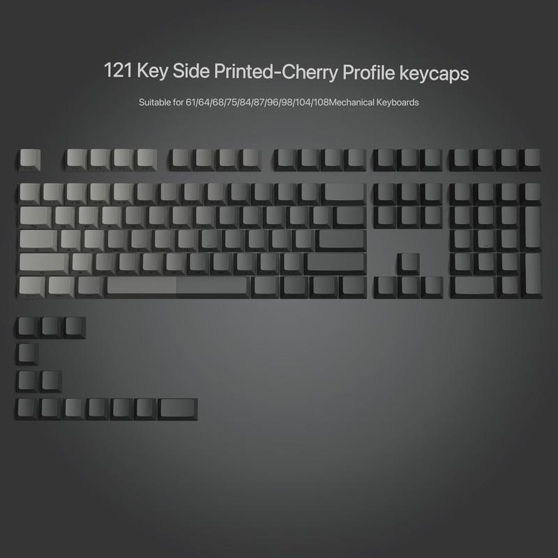Double Shot PBT keycap set,Shine Through keycaps 75 percent, Cherry Profile custom Key caps,Gradient Dark Grey,Side Printed Keyboard caps for Mechanical Gaming Keyboards(121key,only keycaps) Double Shot PBT keycap set,Shine Through keycaps 75 percent, Cherry Profile custom Key caps,Gradient Dark Grey,Side Printed Keyboard caps for Mechanical Gaming Keyboards(121key,only keycaps)