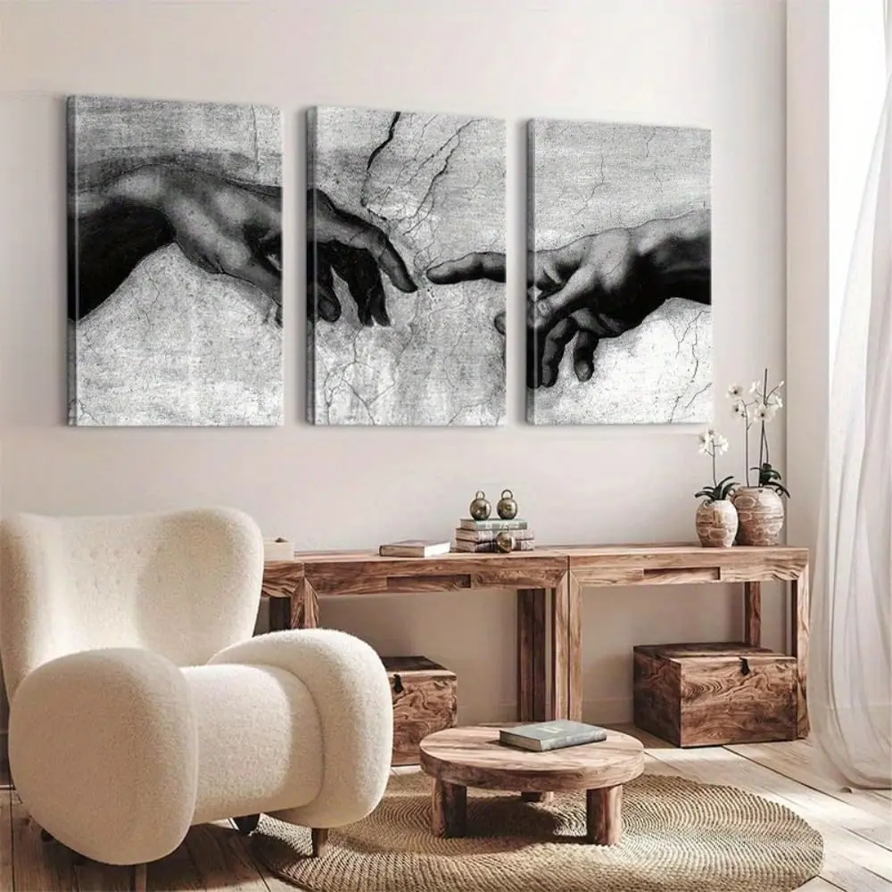 Artistic 3-Piece Framed 2D Printed Canvas Wall Art Set - Abstract Hand-Sketch Vintage Renaissance Historic Home Decor for Living Spaces, Gift Ideas