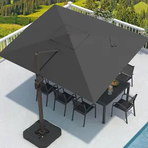 Outdoor Rectangular Cantilever Patio Umbrella Large Offset Shade Umbrella with 7 Flexible Tilts Full 360 Degree Rotation Sun Protection Umbrella for Backyard Garden Deck Pool Outdoor Spaces