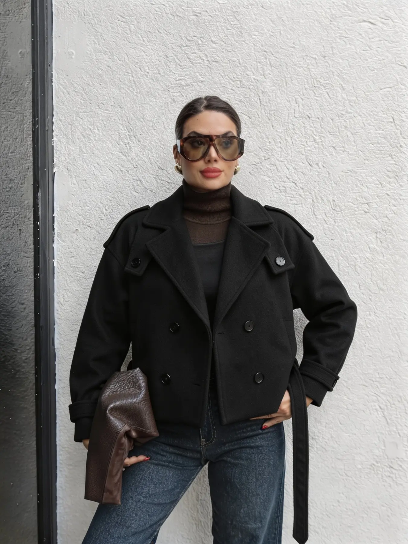 Women's Fall Winter Casual Loose Fit Double Button Lapel Coat, Short Commute Streetwear Woolen Jacket, Stylish Outerwear for Daily Wear