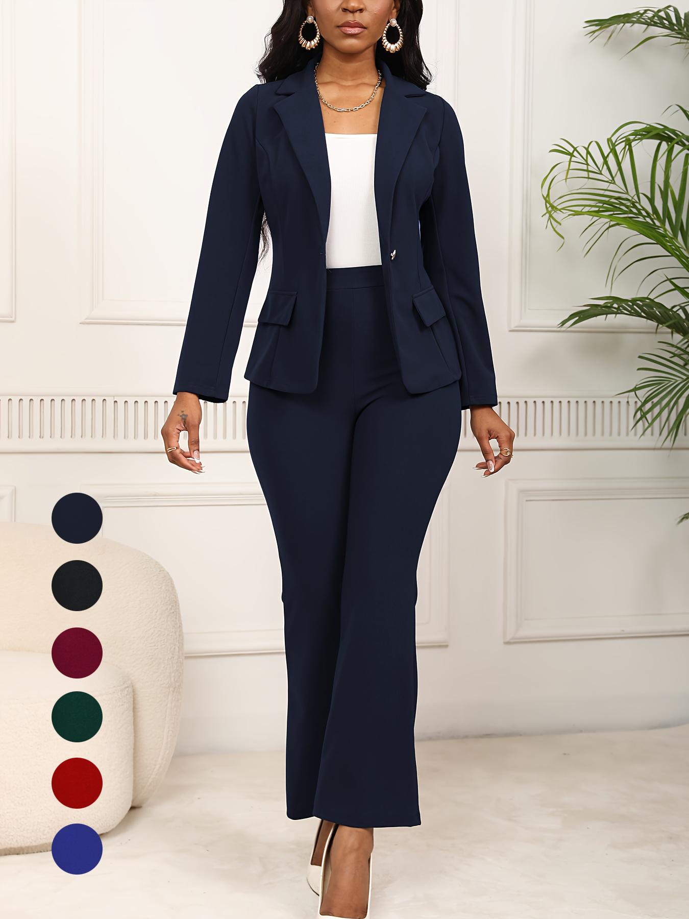 Women's Solid Color Lapel Neck Blazer & Blazer Trouser Two-piece Set, Casual Fitted Two Piece for Daily Outdoor Wear, Ladies Clothes for All Seasons, Women Suits, Business Attire Clothes, Formal Workwear