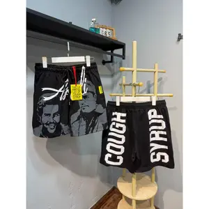 MIXED EMOTION Cotton Graphic Shorts “That’s a Awful Lot of Cough Syrup” Streetwear Y2K Hip Hop Oversized Drawstring Sweat Shorts Summer Casual Men Women