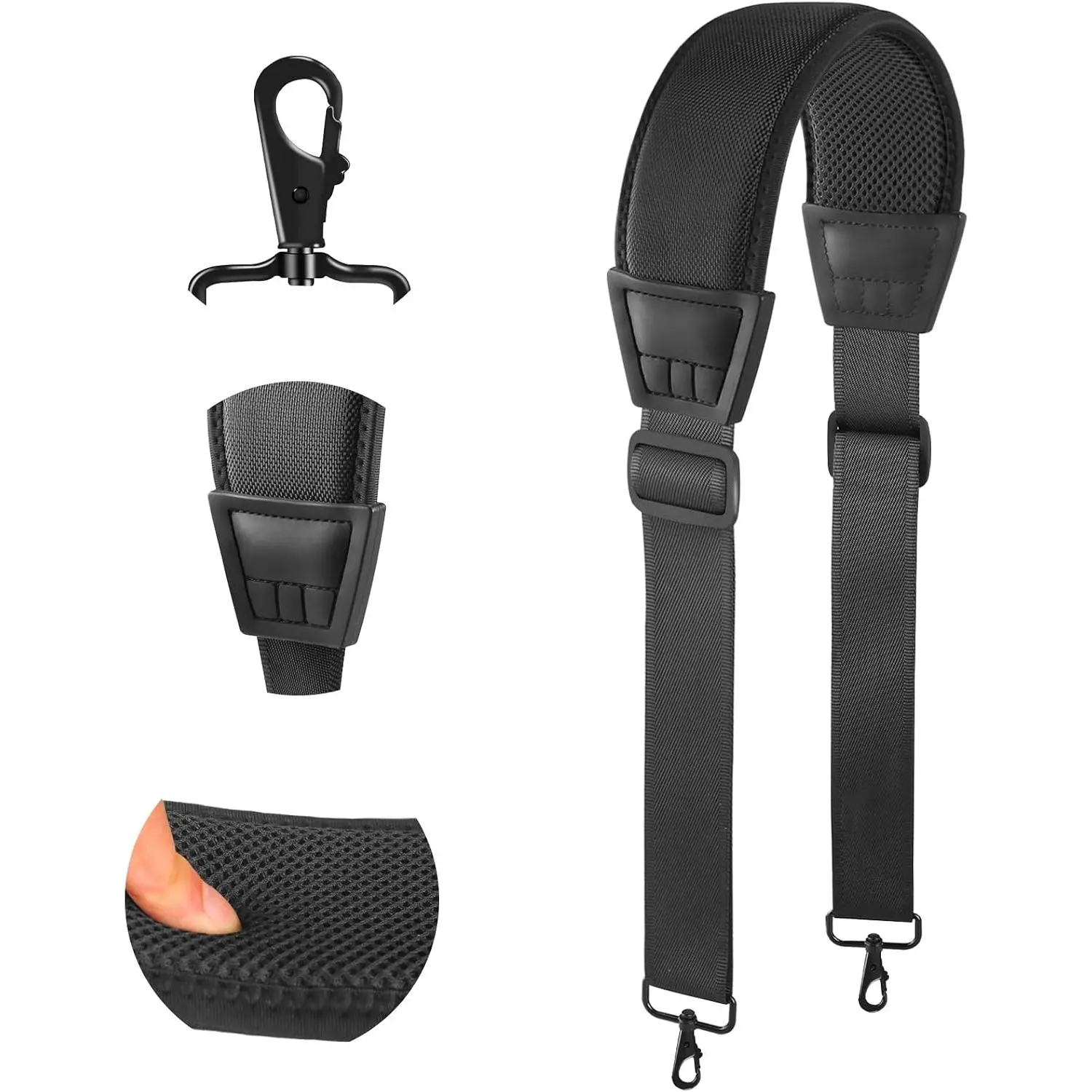 67"   Strap, Mesh Thick Padded Bag Strap with Double Adjustable Buckles and Metal Hooks, Ideal for Briefcases,  Satchels, Crossbody Bags, Luggage(Breathable)
