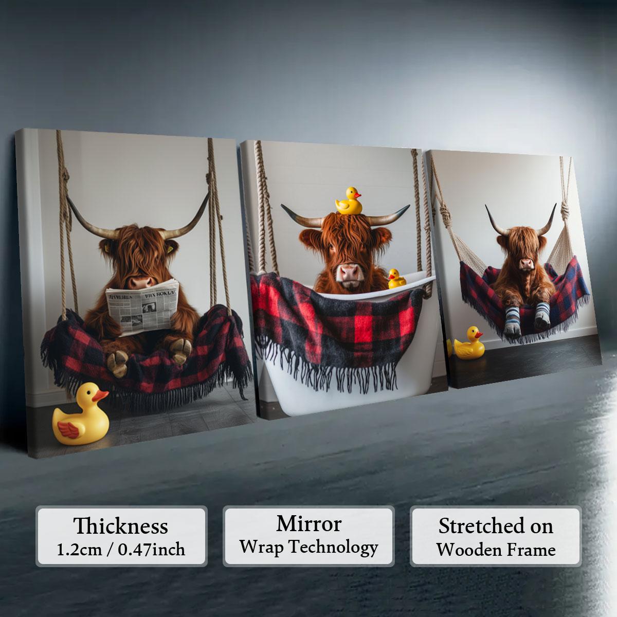 Highland Cow Pattern Canvas Framed Painting, 3 Counts Modern Wall Art Painting, Wall Art Decor for Home Interior Living Room Bedroom Office, Ornaments, Indoor Decoration #TOP PICKS