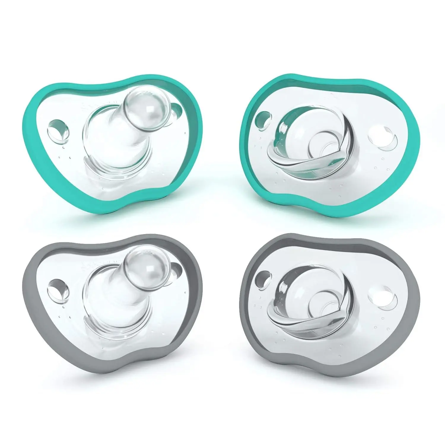 Baby Pacifiers 0-3 Month - Orthodontic, Curves Comtably with Face Contour, Award Winning  Breastfeeding Babies, 100% Silicone, Baby Registry Gift 4pk,Teal/Grey