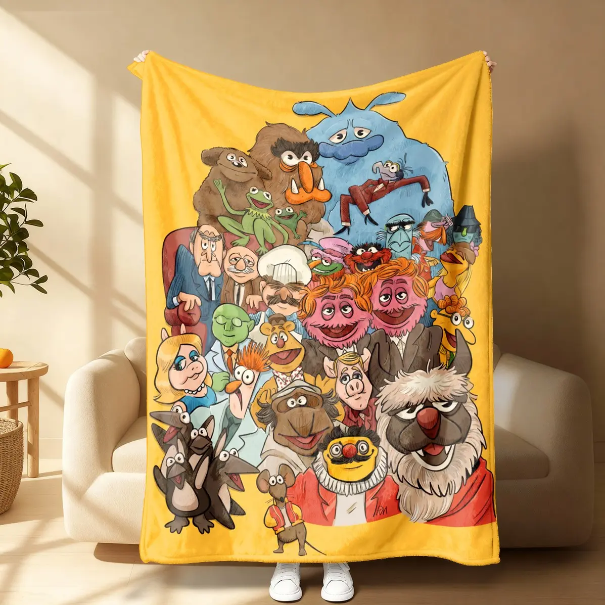 Puppet Show Cartoon Print Blanket, Soft Comfortable Bed Cover, Ideal for Animal Lovers, Suitable for Bed, Sofa, Travel, Picnic