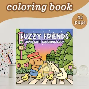 Fluffy Friend Theme Coloring Book, 24 Thick Pages, Original Healing Design, Ideal Gift for Adults, Teens, Christmas, New Year, Parties