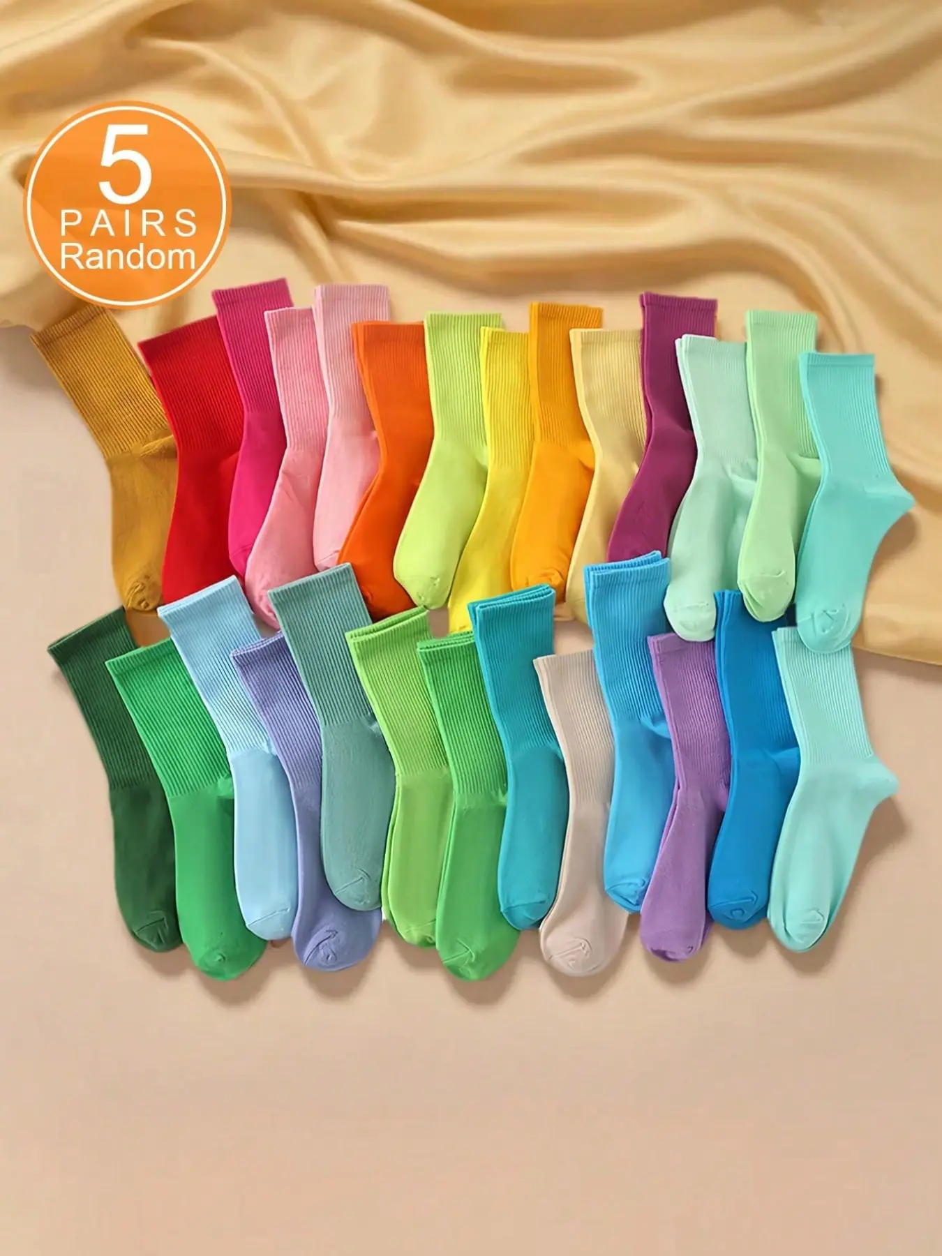 Women's Multi-Color Candy Socks, 5 Pairs Random Colors, Comfortable, Fashionable and Sporty, Suitable for Daily Wear, All Seasons Design