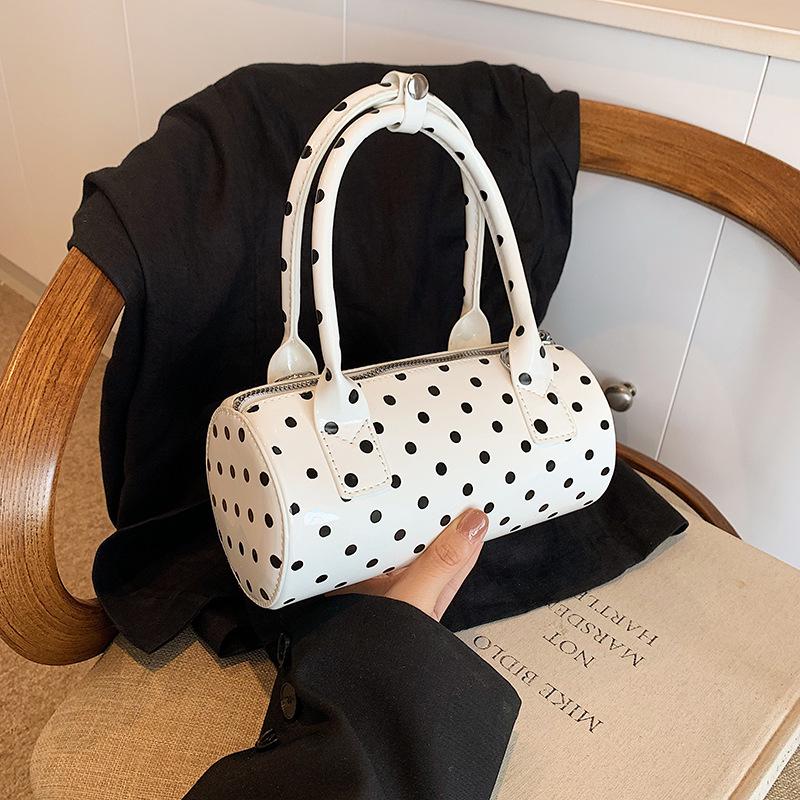 Crossbody Bag for Women Barrel Shape Mini Top Handle Purse PU Leather Polka Dot Cute Handbag Adjustable Strap Daily Use