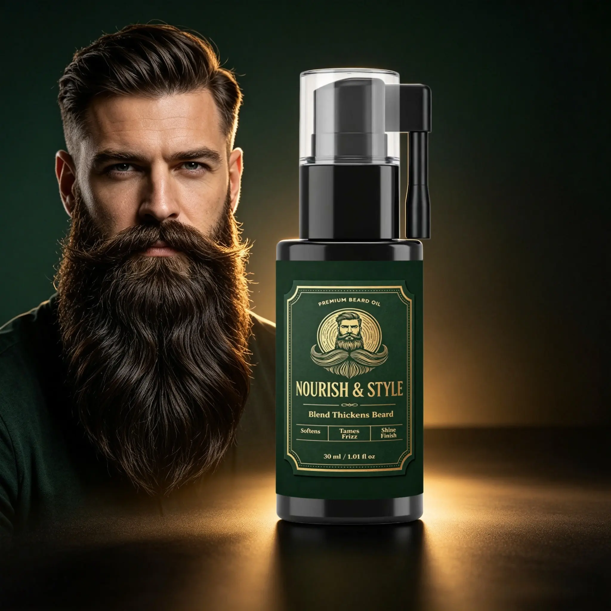 premium beard care oil, nourish beard roots, thicken dense beard, soften frizzy beard hair, tame unruly beard, long-lasting moisturize, add natural shine, strengthen beard follicles, smooth wild beard, men daily styling serum, hydrate dry beard, volumize