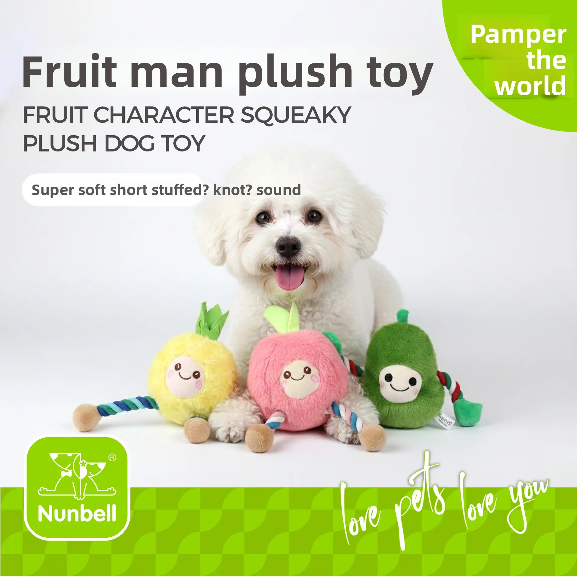 Nunbell Cross-Border Small and Medium Dog Fruit Plush Toy Pet Interactive Training Chew and Teeth Cleaning Sound Toy