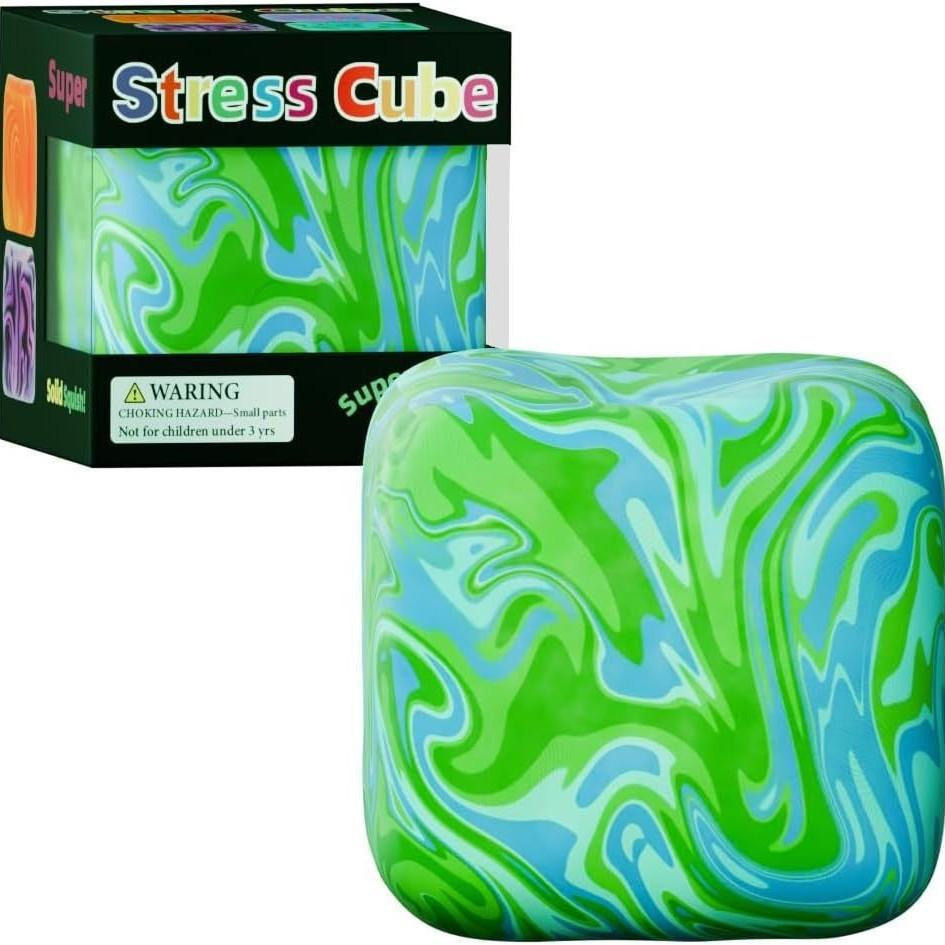 4-Pack Super Stress Cube - Marble Jelly Squish Soft Gel Filled Sensory Toy, Stretchy Elastic Fidget for Stress Relief & Anxiety, Calming Hand Toy Gift for Kids & Adults