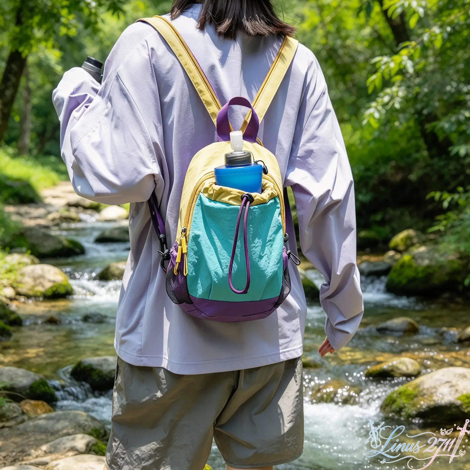Mini Lightweight Hiking Backpack for Women Men, Colorblock Backpack Water Resistant Nylon, Convertible Casual Daypack for Outdoor Travel Cycling Gym