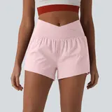 Halara SoftlyZero™ Airy Crossover High Waisted 2-in-1 InstantCool Yoga Shorts 3'' with Pockets