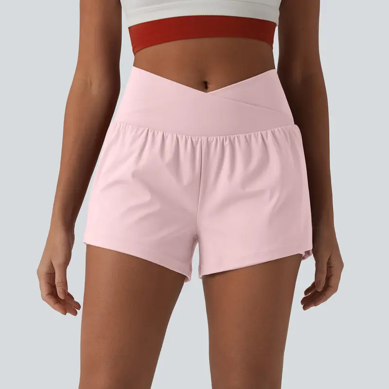 Halara SoftlyZero™ Airy Crossover High Waisted 2-in-1 InstantCool Yoga Shorts 3'' with Pockets