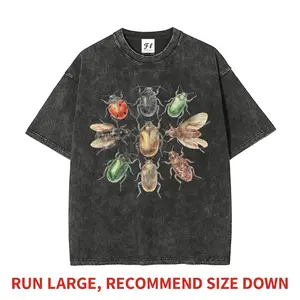 Vintage Bugs Beetle Entomology Cottagecore Nature Lover Aesthetic Heavyweight Boxy Fit T-Shirt Vintage Washed Extremely Oversized Pure Cotton Graphic Tee
