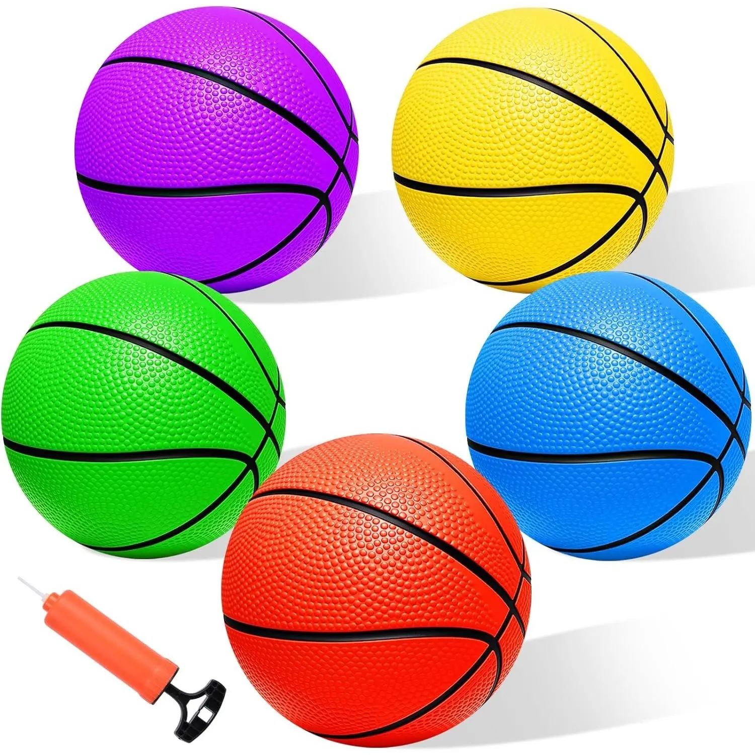 Mini Basketball Set - 5 Pack 6" Small Balls with Pump, Over The Door Mini Hoop Replacements, Toy for Toddlers, Kids, Teenagers, Pool, Indoors, Outdoors