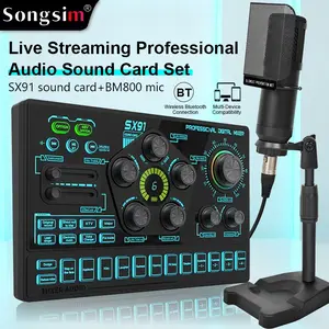 Professional Live Streaming Mixer Sound Card Set, Digital Sound Card, Sx91 Sound Card and Bm800 Condenser Microphone, OTG Lossless Transmission, PC/smartphone Compatible