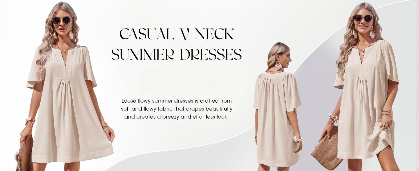 Imily Bela Womens Flutter Short Sleeve Mini Dress Casual V Neck Loose Flowy Summer Dresses