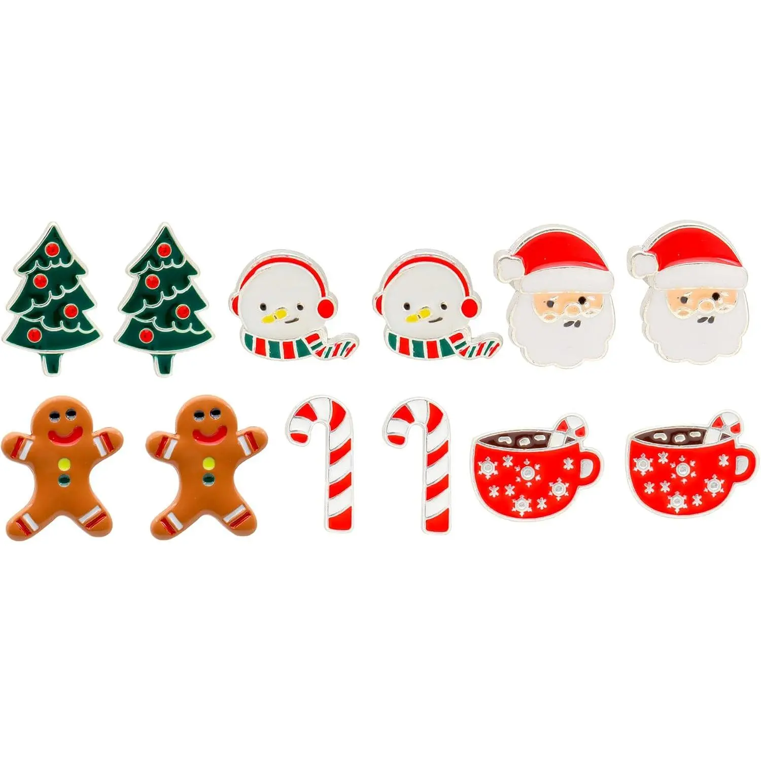 6-16 Pair Christmas Earrings for Women Cute Funny Christmas Earrings for Women Bow Tree Santa Holiday Earrings for Christmas Jewellery (6pair, Zinc Alloy)