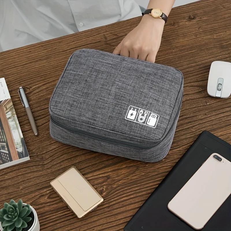 Oxford Travel Cable Bag Shockproof Multi-layer Charger Data Cable USB Bag Organizer Solid Color Electronic Accessory Storage Bag