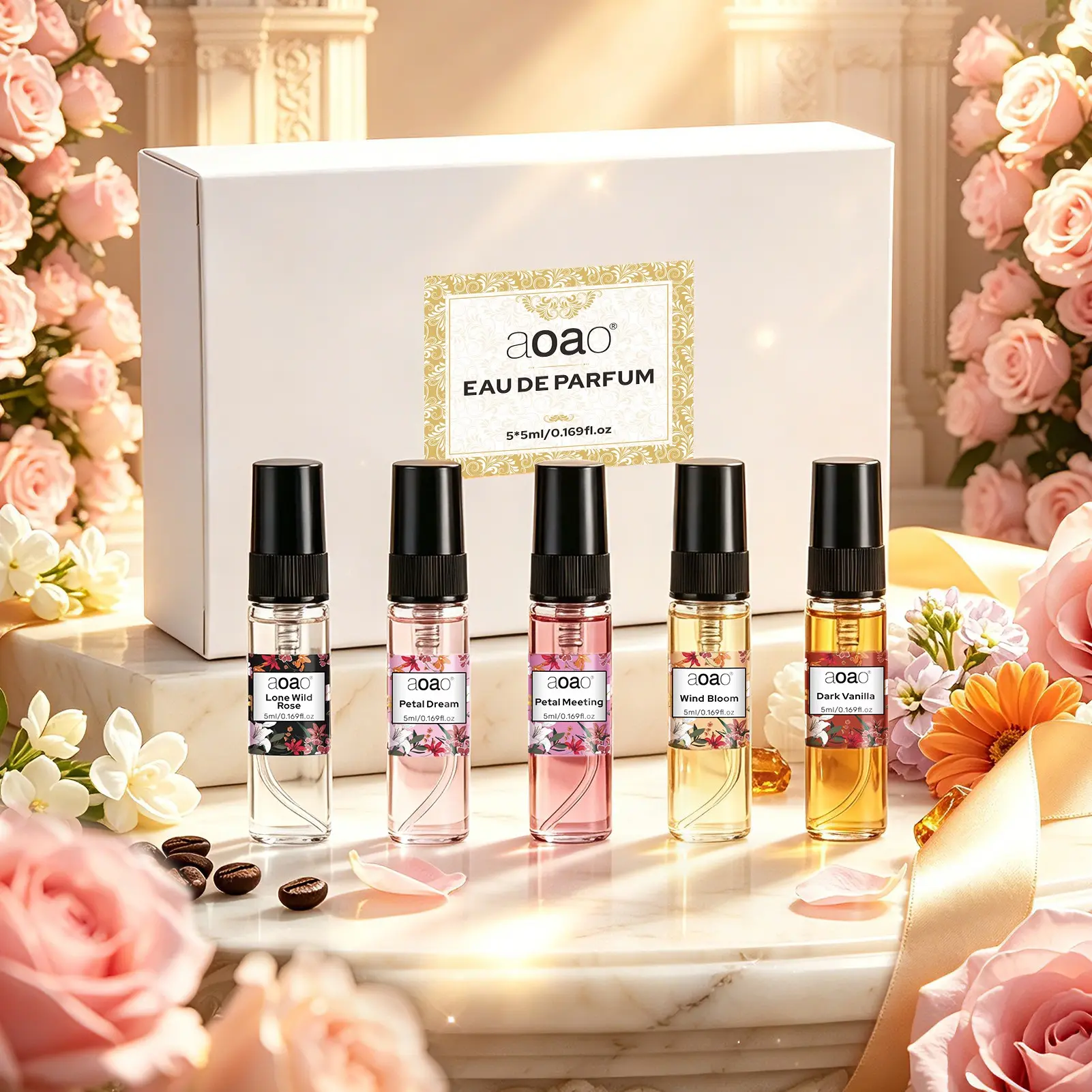 5-Pack 5ML Perfume Samples Set, Natural Long-Lasting Fresh Floral Scent, Portable Fragrance Gift Box, Small Size Convenience